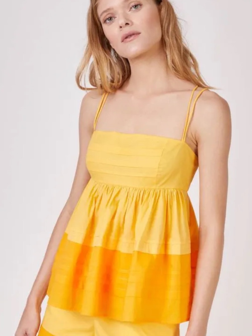 STAUD Bright Yellow Spaghetti Strap Tiered Top